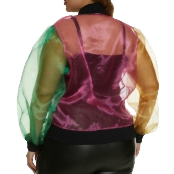 ADORABLE ☆ ORGANZA ☆ COLORBLOCK ☆ SHEER BOMBER JACKET ☆ NWT - Picture 7 of 8